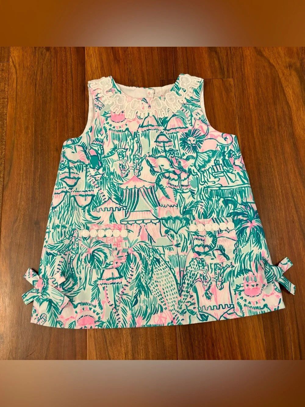 Lilly Pulitzer Teal/Pink/White Tropical Circus Print Sleeveless Dress